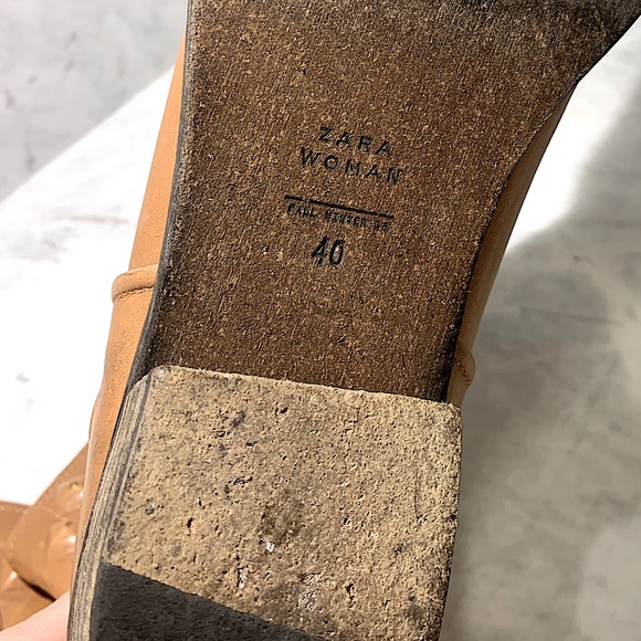 Zara leather tan western ankle boot with covered distressed studs size 40 - Picture 8 of 9